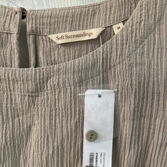 NWT Soft Surroundings Oceo Gauze SZ M Tunic Top Pebble Taupe - Picture 2 of 6